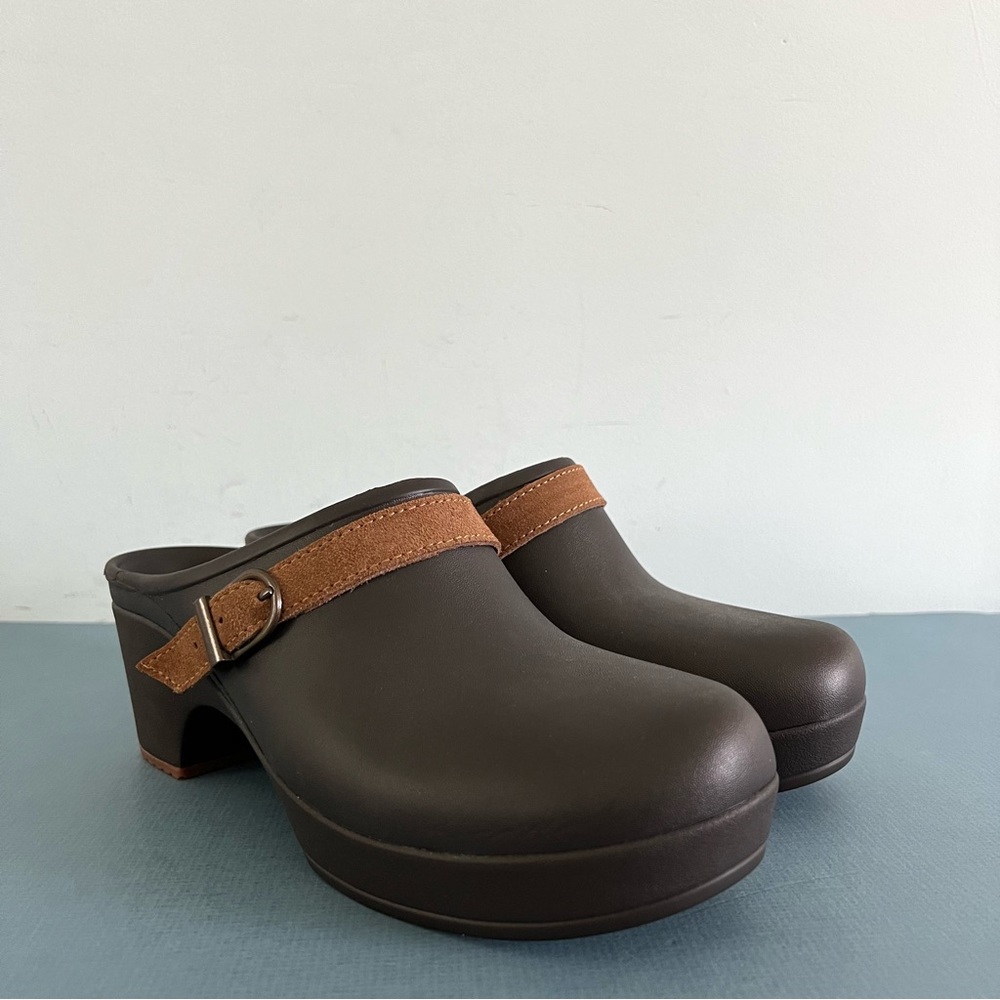 Crocs Sarah Belted Dark Brown Heel Clogs